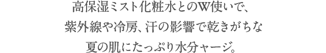 ブースター化粧水の後は、 美容成分たっぷりの高保湿ミストを重ねづけ。 一気に潤し、みずみずしいハリ肌へ。