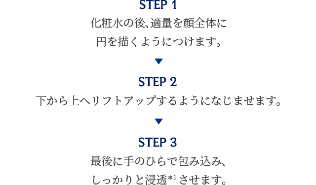 美容液を顔全体になじませるスキンケア手順