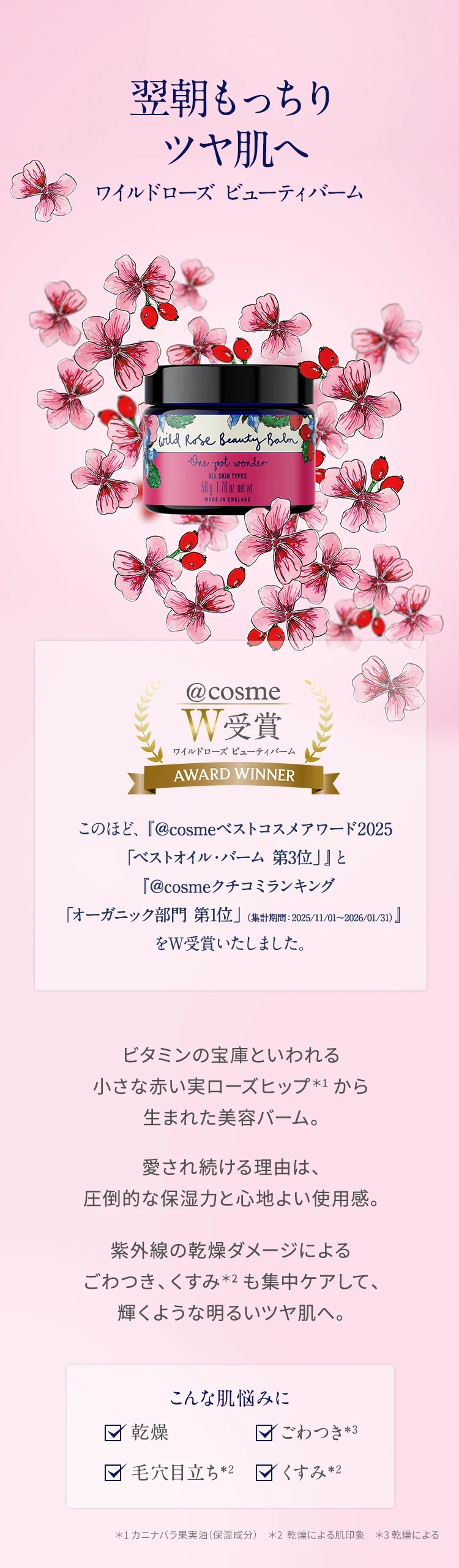 ニールズヤード レメディーズ ワイルドローズ ビューティバーム @cosmeベストコスメ2025受賞 ベストオイル・バーム 第3位 製品イメージ