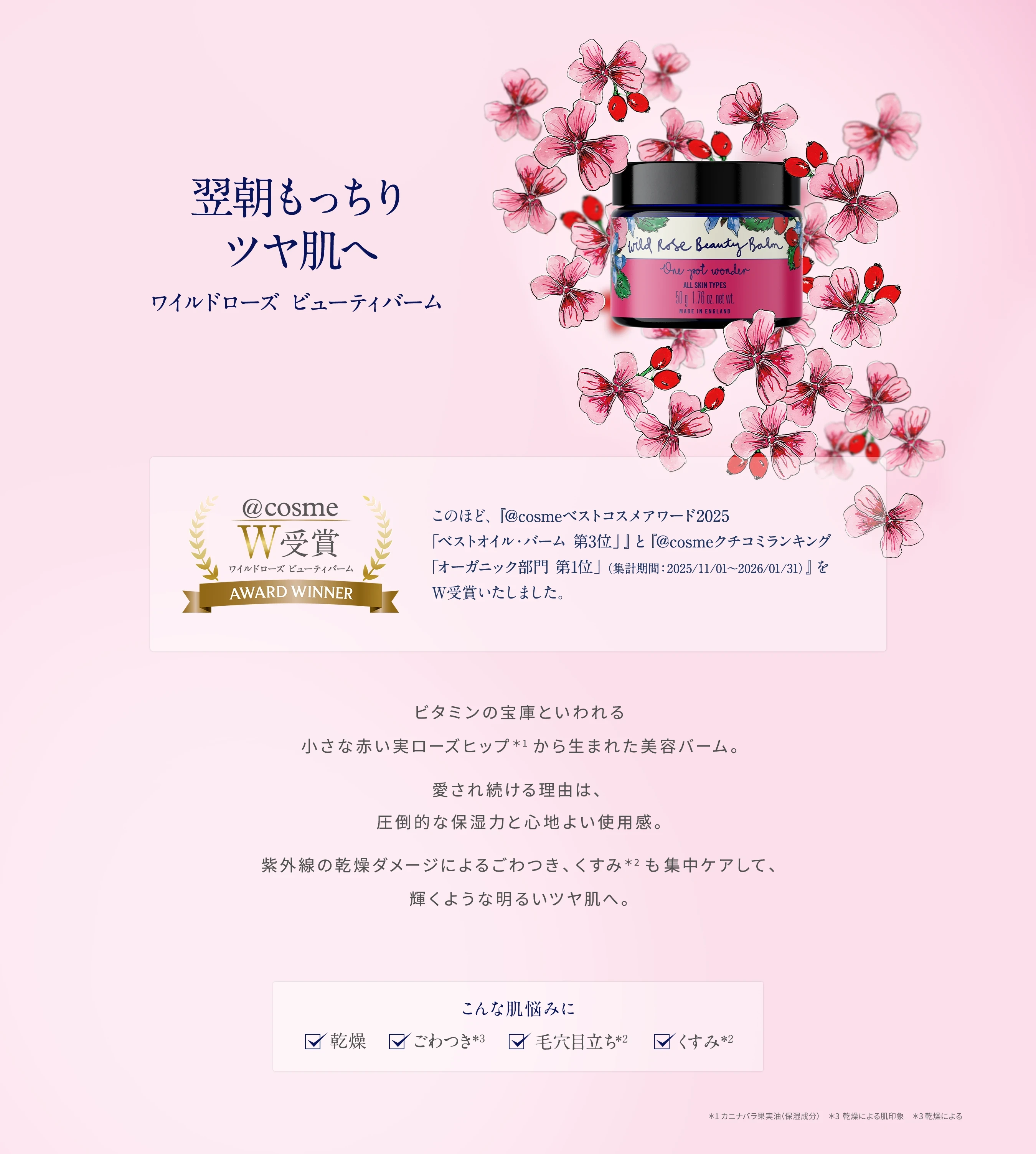 ニールズヤード レメディーズ ワイルドローズ ビューティバーム @cosmeベストコスメ2025受賞 ベストオイル・バーム 第3位 製品イメージ